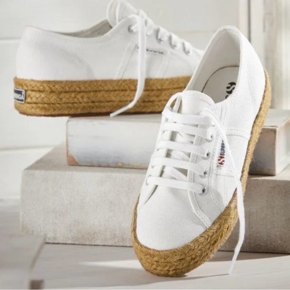 Superga 2730 Rope White Espadrille Sneakers with Tan Sole